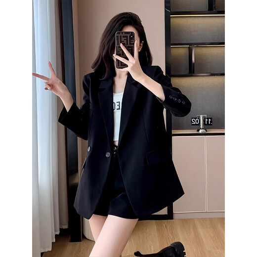 Yanxun Suit Short Jacket Women's Spring Autumn Winter 2025 New Style Western Fashion Small Versatile Top Suit Black M (Recommended 95-110 Jin Jin equals 0.5 kg)