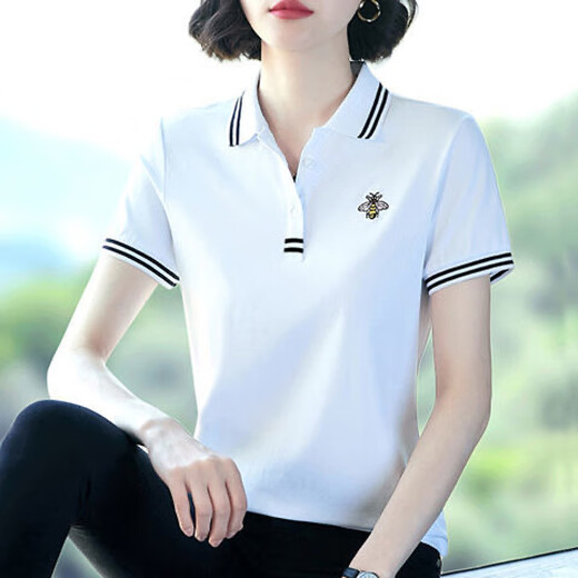 啄木鸟【纯棉】短袖t恤女大尺码夏季新款宽松翻领POLO.衫运动体 671宝蓝POLO衫 4XL 建议135-155斤