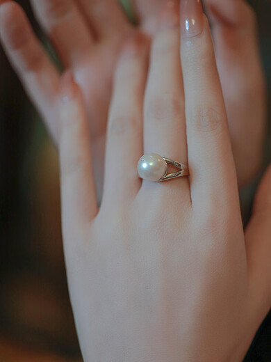 QUAMER925 sterling silver pearl ring women's niche design unique opening adjustable ring light luxury high-end Valentine's Day gift