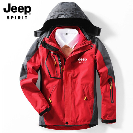 Jeep JEEP outdoor men's three-in-one two-piece set detachable velvet thickened jacket fleece liner jacket winter outdoor clothing clothing trendy brand 1203 camouflage dark gray men's L