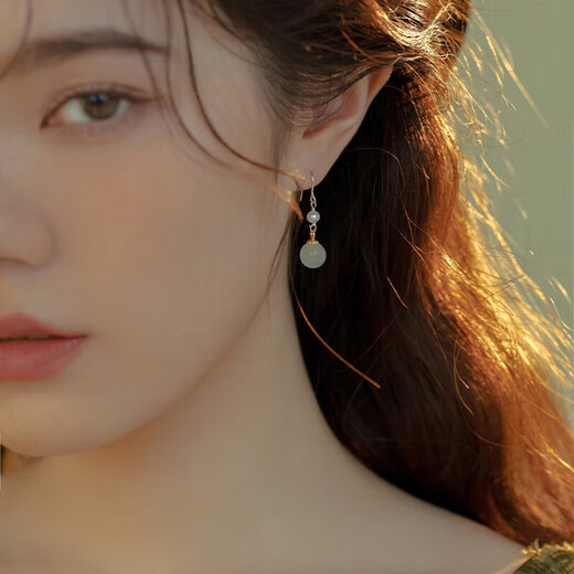 Fandizi S925 silver pearl and Hetian jade earrings, earrings, women's temperament, retro national style jade earrings, ear hooks, fashion accessories, Hetian jade earrings