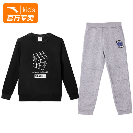 Anta Children's Sportswear Детский костюм 2024 Осень Осень Новые теплые брюки для пуловой толстовки с двумя частями.