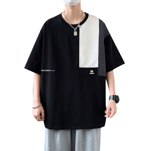 TTPMER SUMME Brand à tendance Couleur contrastée T-shirt à manches courtes T-shirt Men's Youth LoUt Style D693 [haute qualité] blanc M recommandé 90-105 Jin [Jin est égal à 0,5 kg]