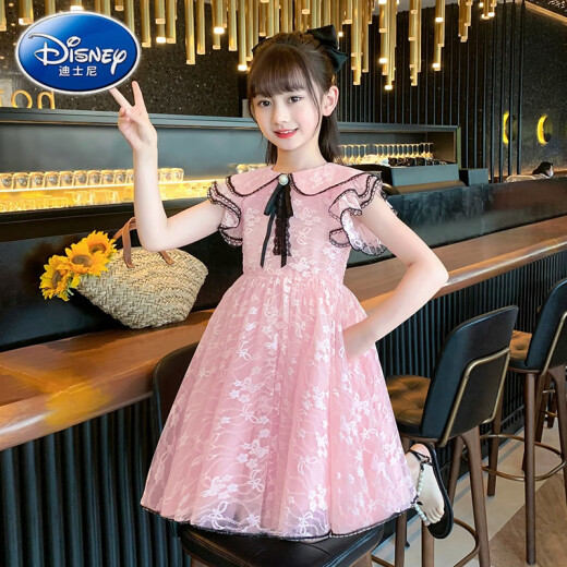 Disney (Disney) Vestido para niñas Princesa Vestido de princesa de verano Caballa de niña Little Falda Summer Wear 2024 New Children's Clothing Girls 2601 Pink 160cm (160 cm)