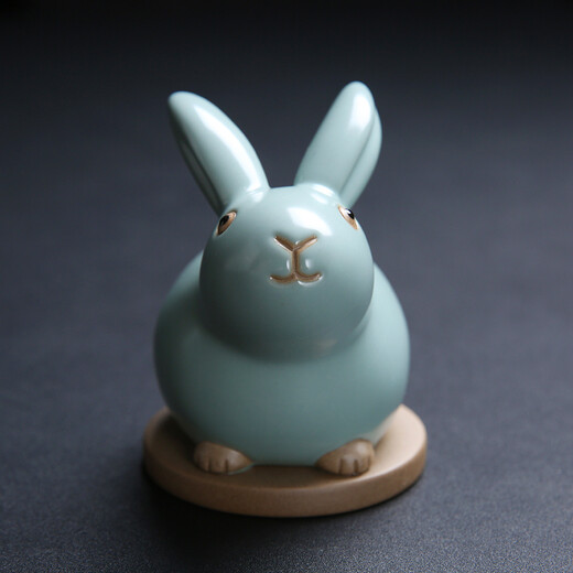 Xun Ru Ru Kiln Tea Pet Ornaments Kung Fu Tea Set Twelve Zodiac Slices Can Raise Azure High-end Tea Ceremony Accessories Tea Table Lucky Rabbit-Azure