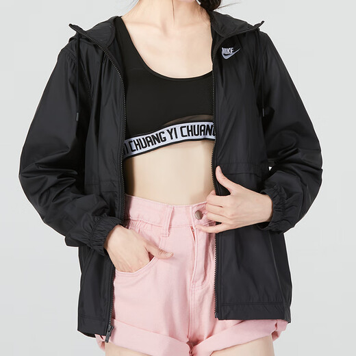 Nike (NIKE) official store women's jacket spring new sportswear fitness training breathable jacket comfortable woven jacket DM6180-010-new arrival L (165/88A)