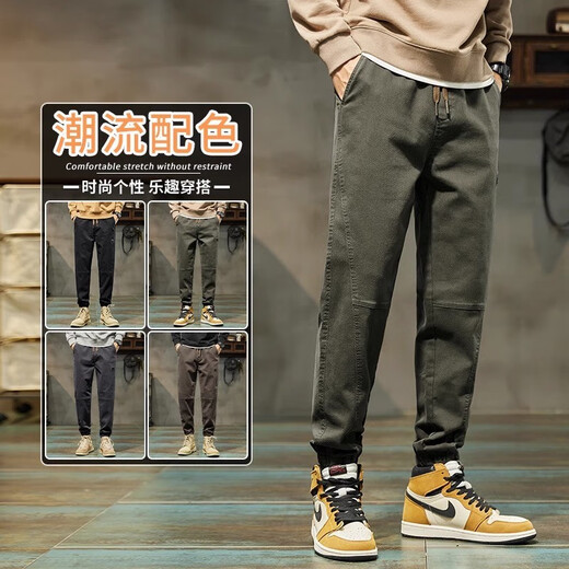 真维斯（JEANSWEST）休闲裤男士2025春秋季新款松紧腰束脚宽松运动九分工装裤子夏季男 689深灰 常规 M 90-110斤