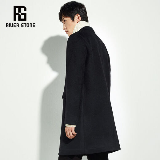 RIVERSTONE【特清款】流石男装 男士羊毛大衣韩版秋冬季新款气质外套男 黑色 M