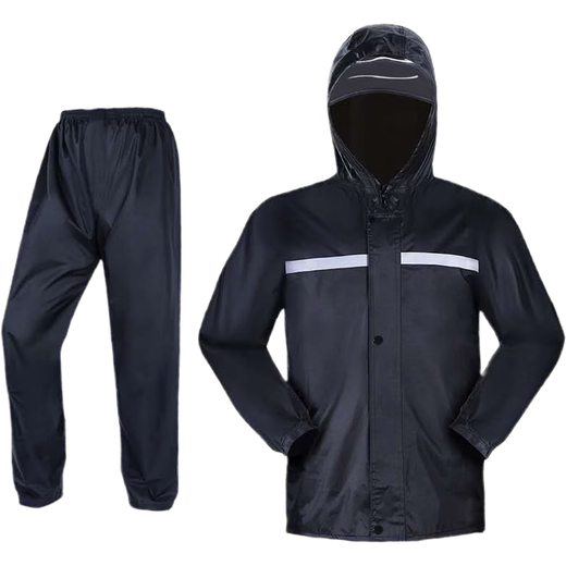 Raincoat and rain pants set for electric motorcycle, full-body waterproof double-layer raincoat for hiking, split for men and women, top + pants set + double brim black, L1 piece, height 160-160
