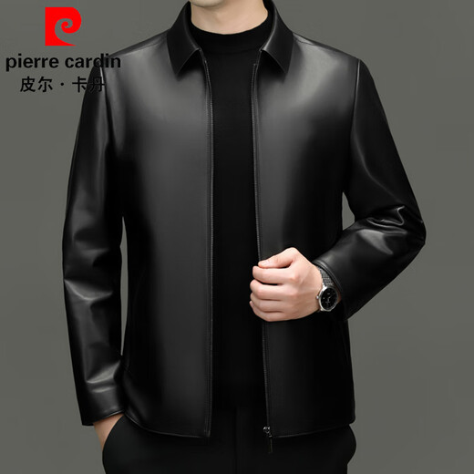 Pier Cardin high-end leather jacket for men's spring and autumn lapel genuine leather jacket middle-aged and elderly executive jacket business casual sheepskin jacket