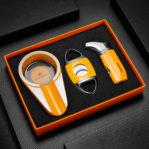 CIGARLOONG cigar cutter, lighter, ashtray, three-piece set, cigar tool set, cigar drill needle, sharp and portable