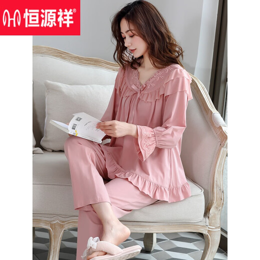Hengyuanxiang (Hyx) Hengyuanxiang Spring Pyjamas Spring and Automne Style Style Cotton Coton à manches longues Style Cotton Palace Palace Style mince automne et hiver 13298 Big Red M (160)