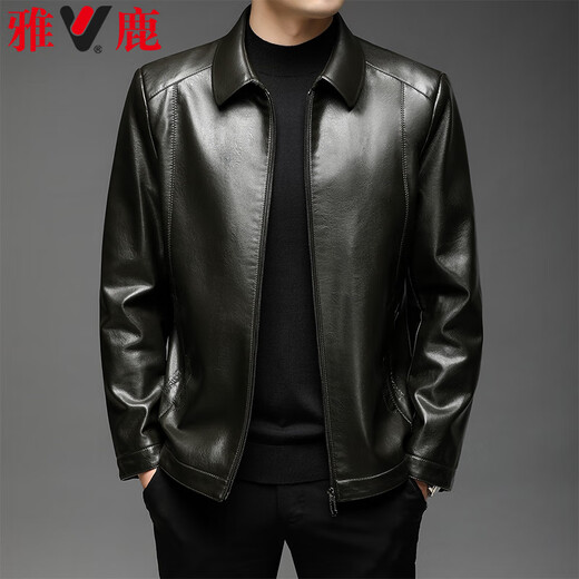Yalu leather jacket men's spring and autumn business casual lapel solid color jacket young and middle-aged men's dad wear comfortable jacket top