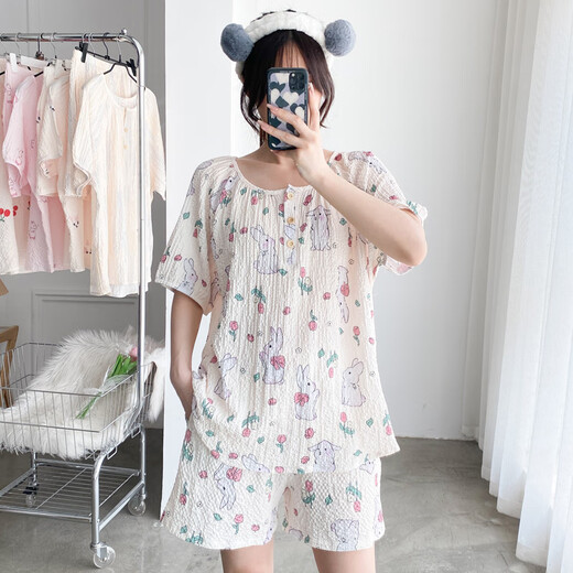 Filipino Serand Pajamas de gran tamaño más Fat Fat Plus Women 300 Jin [Jin equivale a 0.5 kg] Algodón de algodón de verano Estilo delgado de manga corta más Fat Plus Size Ropa para el hogar KKH12186# 3XL Código (170200 Jin [Jin equivale a 0.5 kg])