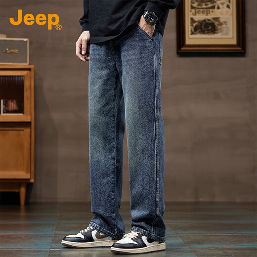 JEEP high-end men's jeans men's 2025 autumn and winter new loose straight casual trendy brand high street wide-leg pants men's style