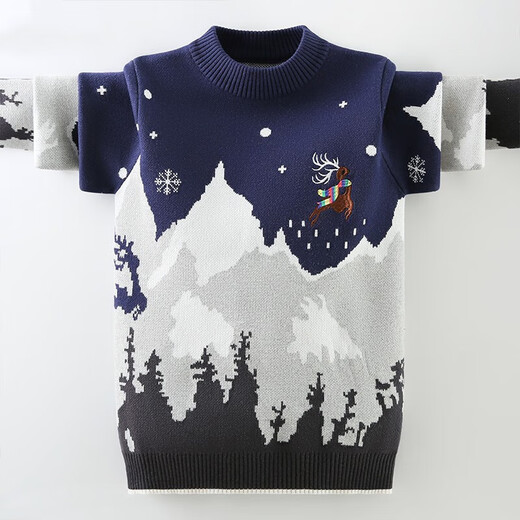 Velvet de Velvet Arctic Boy Sweter Autumn and Winter Children's Sweater Men 2025 Nuevo suéter de terciopelo ropa de tamaño grueso de tamaño mediano azul marino (terciopelo agregado) 140 cm