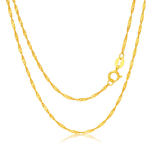 China Gold (CHINA GOLD) 18K gold water wave chain plain chain clavicle chain with chain about 1g birthday gift female Valentine's Day gift yellow water wave chain