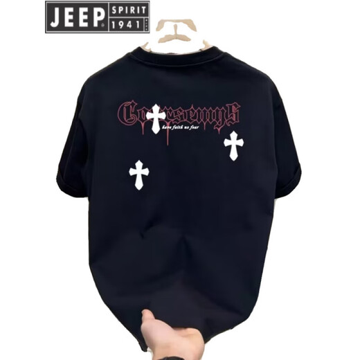 JEEP SPIRITJEEP PIRIT220克纯棉复古黑色上衣情侣装2025新款美式显百搭圆领 2024V695黑色2025 M