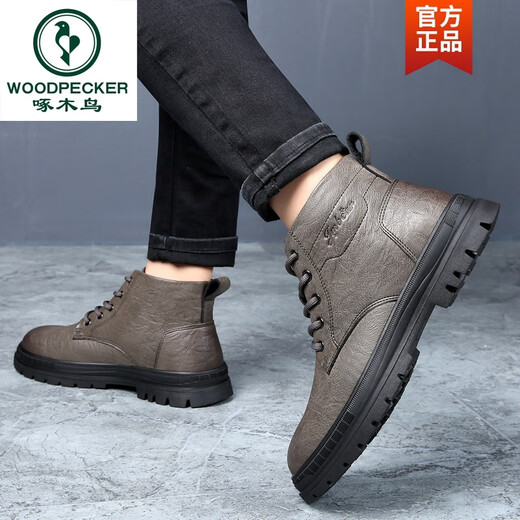 Woodpecker Martin Boots Spring and Automne 2025 Nouveaux chaussures en cuir en cuir en cuir authentique pour hommes pour hommes épaisses à mi-haut Bottes de travail 2275 Black 38 (les chaussures en cuir sont la bonne taille)