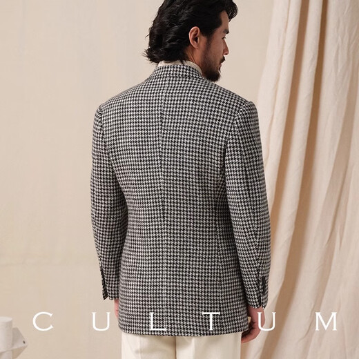 Cultum1930s Retro verdickte reine Wolle grobschwarz -weiße Houndstooth Herbst und Winteranzug Herrenanzug Jacke Schwarz -Weiß -Hound -Tooth M (50B)
