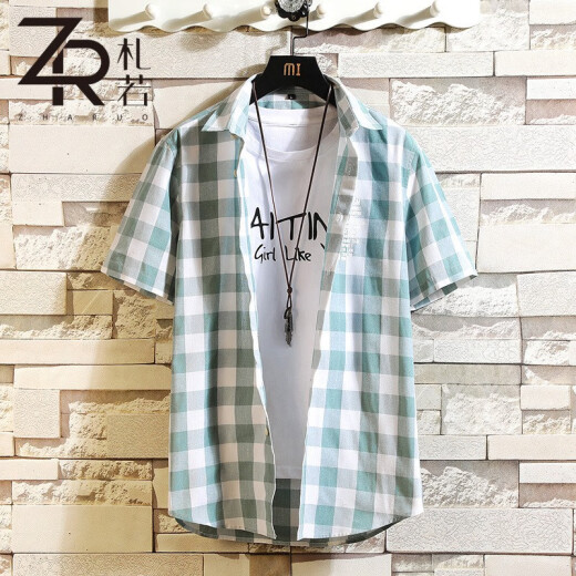 Zaruo short-sleeved shirt for men and teenagers summer new plaid shirt jacket Korean style trendy casual brand CS25 green plaid XL