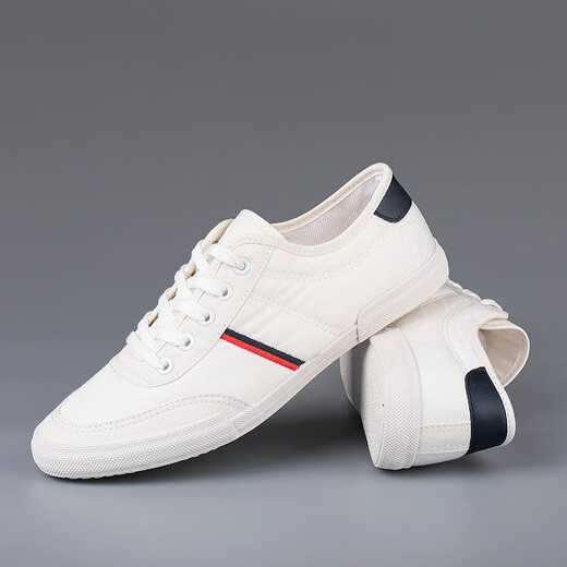 Shanbu Canvas Schuhe Herren-Schnüre Frühling und Herbst Low Top Atmungsfreie, vielseitige, koreanische Boardschuhe Flat Heel Fahren Sie lässig einfache weiße Schuhe Männer Weiß (9272) Größe 42