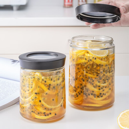 ASVEL Japanese sealed jar food-grade moisture-proof passion fruit lead-free glass jar kitchen jar with lid fresh-keeping jar 330ML black lid high style