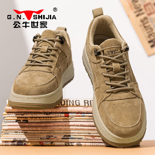 Chaussures masculines de la famille Bull 2024 Printemps et été Nouveaux chaussures de travail en toison rétro en cuir authentique décontractée basse chaussures parfaites britanniques khaki 42