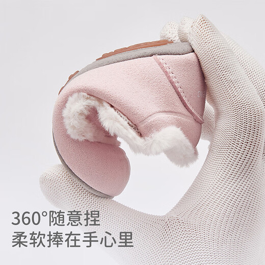 DAVE&BELLA baby shoes plus velvet newborn children's shoes winter new soft-soled cotton shoes for baby girls, children's shoes, toddler shoes, pink, in stock, size 16