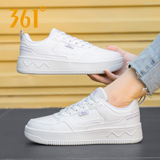 361 Chaussures pour femmes, nouvelles baskets décontractées en cuir d'été pour femmes, Femmes de style coréen respirant petites chaussures blanches, quatre saisons 6623 blanc / violet aginal 36