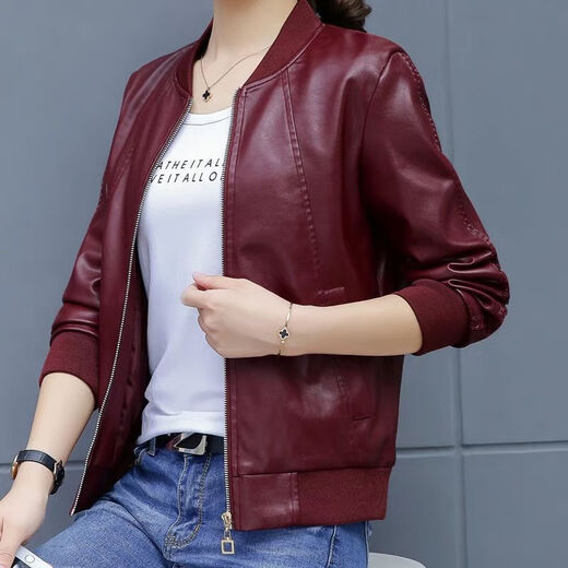 Duoling Shier Short Jacket Women's PU Leather Jacket Women's Spring and Autumn New Style Plush Leather Jacket Korean Slim Leather Jacket Women's Short Black Regular Version 3XL 130-140Jin Jin is equal to 0.5 kg