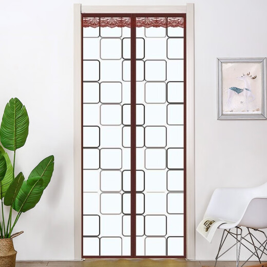 Duomeiyi air-conditioning door curtain anti-mosquito summer plastic insulation air-conditioning partition leather curtain kitchen anti-oil smoke household magnetic Velcro without punching 90*210cm coffee Rubik's cube (with Velcro)