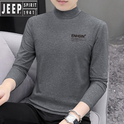 JEEP SPIRIT2024 new autumn men's pure cotton half turtleneck bottoming shirt long-sleeved T-shirt slim fit versatile skin-friendly underwear T-shirt M235 carbon gray + M235 light gray M recommendation 90-115Jin Jin equals 0.5 kg
