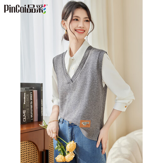 PinCai knitted vest for women, v-neck sweater vest, sleeveless waistcoat sweater loose top P137Z5837