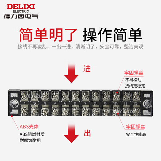 Delixi Electrical Terminal TB Series Kombinierte Verkabelungszeile Flammhemmung des Verdrahtungsanschlussschraube fester Anschlusszeile 15a-6 Position TB1506
