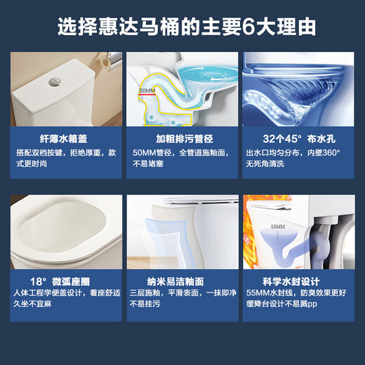 
HUIDA Toilet jet siphon splash-proof silent toilet flush toilet toilet one-piece toilet 6218 HDC6218/305 pit distance (water-saving round water tank)