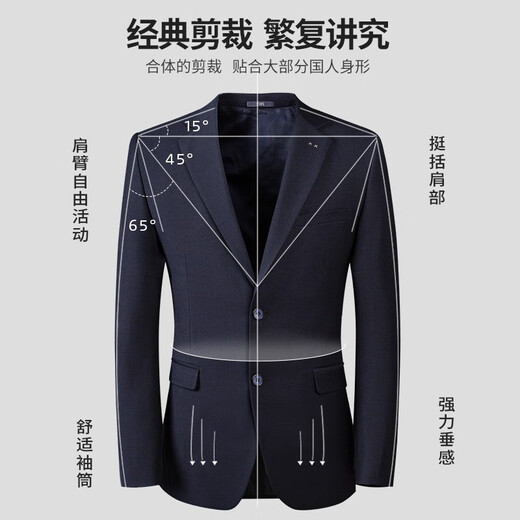 Shanshan Suit Men's Four Seasons Business Casual Suit Jacket Slim Groom Wedding Dress Solid Color Formal Suit Suit Navy (No Vest) XL 180/96A(50)