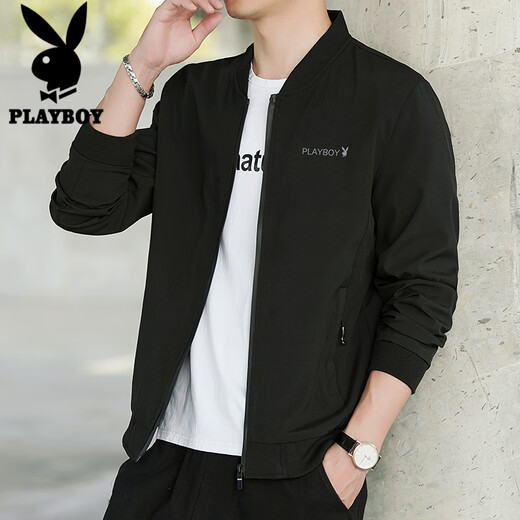 Playboy (PLAYBOY) jacket men's coat men's autumn and winter tops casual trendy slim baseball uniform black XL