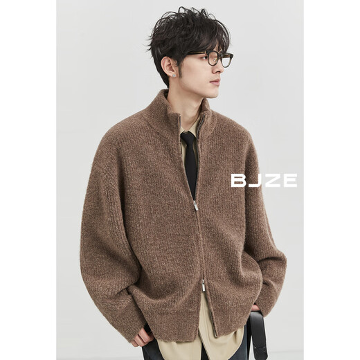 Earl Dowl stand-collar cardigan wool sweater jacket men's double zipper sweater men's 2024 autumn and winter new style Y441558 Shadow Gray XL (180)