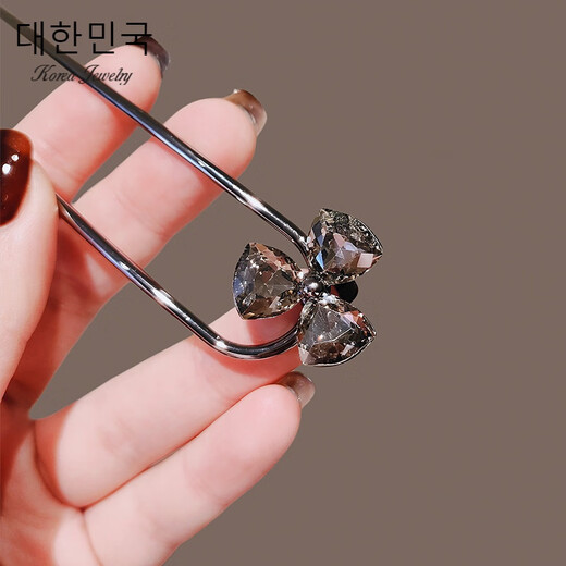 Crystal Clover U-shaped Hairpin, simple and modern hairpin, metal hairpin, personalized comb gift, Hairpin-Crystal Clover A23-105