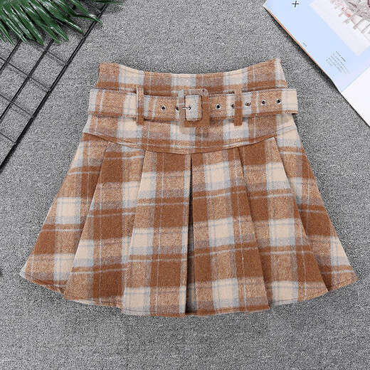Miao Yijia Short Skirt Autumn and Winter Skirt Women's Pleated Skirt Skirt Plaid New Woolen Winter Skirt A Line Skirt New 2025 Retro Plaid Woolen Khaki Skirt M Recommendation 95-110Jin Jin is equal to 0.5 kg