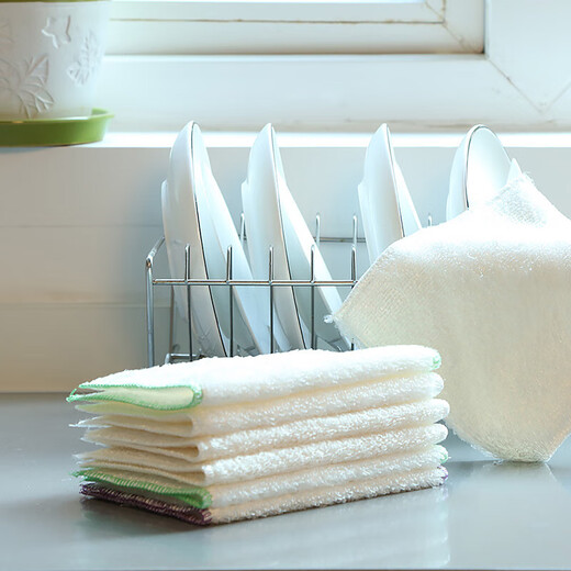 Yunlei bamboo fiber dishwashing rags, household oil-absorbing and water-absorbing kitchen housework cleaning scouring pads, not easy to shed lint rags, white small size 6 pieces 16*18cm)