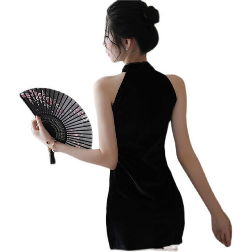 Velvet cheongsam pajamas for women winter 2022 new sexy and interesting girl suit underwear plus size stunner velvet embroidered cheongsam thong M 90--118Jin Jin is equal to 0.5 kg