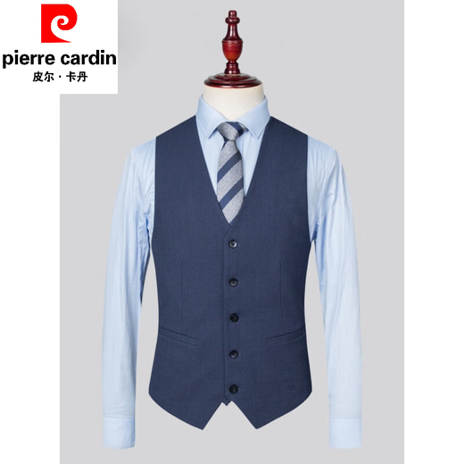 皮尔卡丹轻奢正装西服套装男士三件套商务休闲西装春夏季新郎结婚礼服针织 藏蓝色 (西装+西裤+白衬衫)三件 XL (135-150斤)