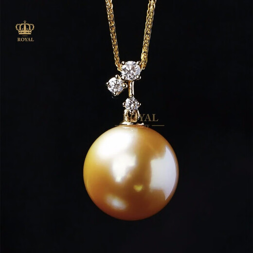 ROYALPICK Customized South Sea Gold Bead Necklace Bead Diameter 13mm Strong Light 18K Gold Diamond Gift for Girlfriend and Wife Holiday Gift Gold Bead Necklace