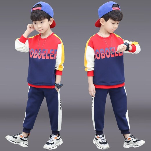 Balabo children's clothing boys' suits autumn and winter 2020 new medium and large children's suits plus velvet thickened warm sweatshirt pants fake three-piece Korean style fashion handsome boy suit blue 140 size [recommended height is about 130CM]