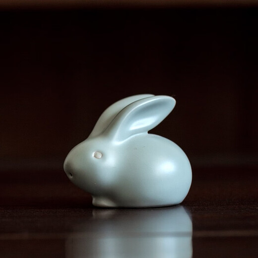 Rudao Ru Kiln Rabbit Tea Pet Tea Ceremony Accessories Ceramic Jade Rabbit Tea Mat Ornaments Little Rabbits Can Be Raised and Split Ru Porcelain Zodiac Tea Play Tianqing Ru Kiln-Rabbit Tea Pet Small Size