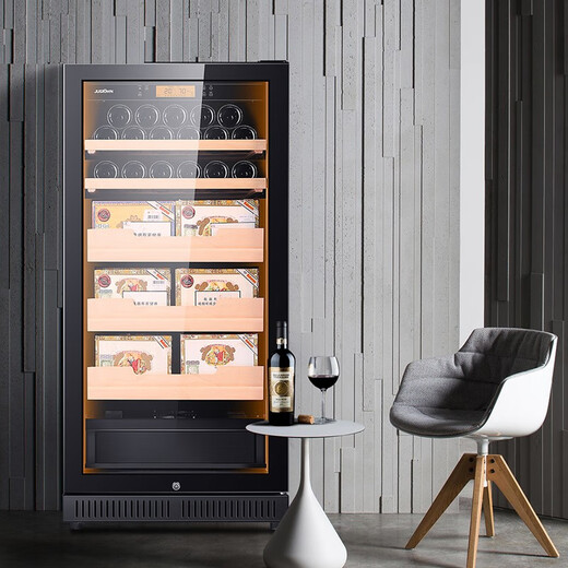 JUSTOWN Compressor Red Wine Cigar Cabinet Red Wine Cabinet Cigar Cabinet Refrigerator Humidity Adjustable True Air Cooling Black + Single Temperature and Humidity Control + 3 Trays