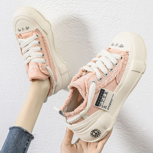 CSWNKCSA Fashion Chaussures pour femmes Small White Shoes White's 2023 Nouvelle célébrité Internet Petite saveur Chaussures BABOS SOLE SOLE SORVAS Sports et chaussures de planche décontractées BEIGE CK695 35