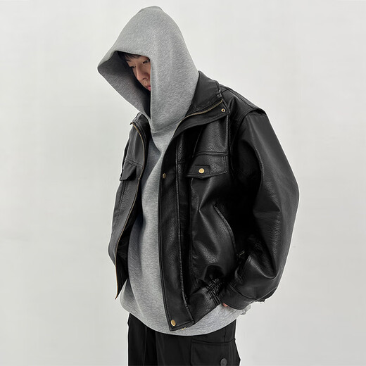 Jeep Spirit authentique veste haut de gamme Jeep pour hommes Retro Motorcycle American Cuir en cuir court-cavlet haut de gamme Pilot pour hommes 011 Veste noire XL adaptée à 145-160jin [Jin est égal à 0,5 kg]